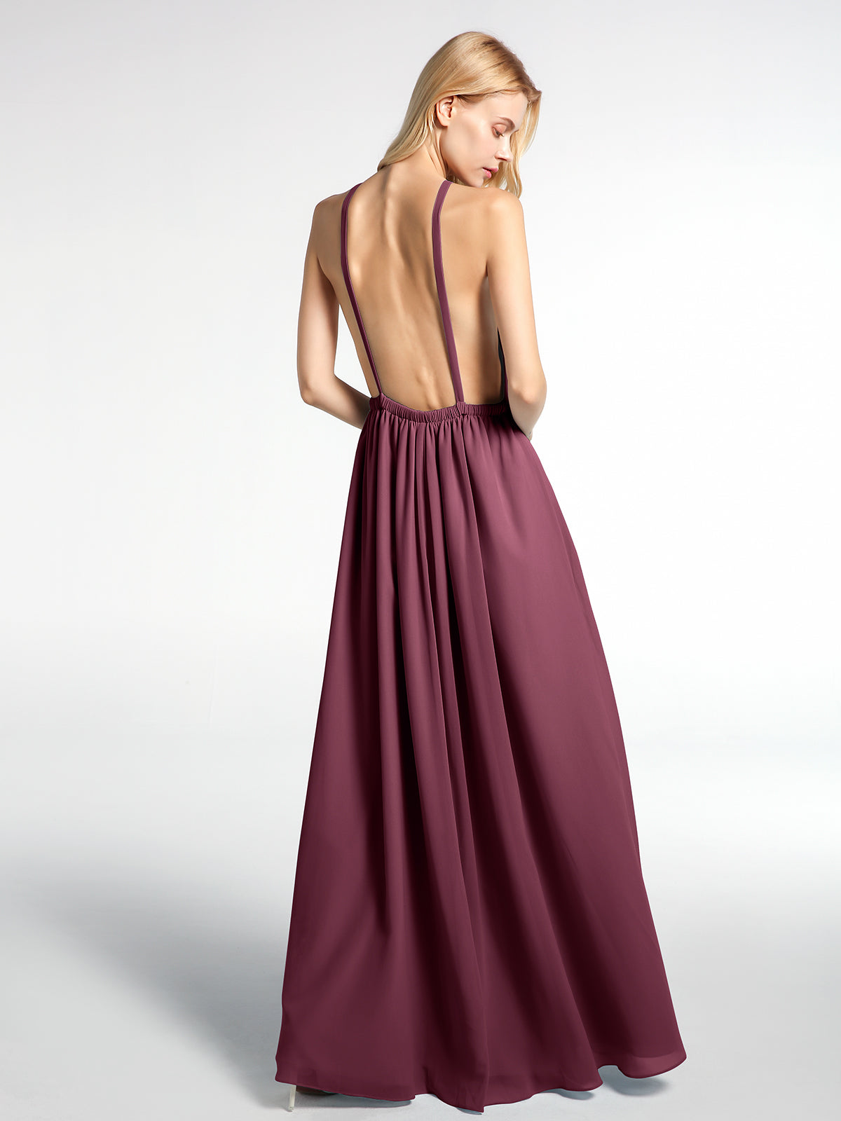 Halter Low Back Chiffon Maxi Sexy Dress Silver