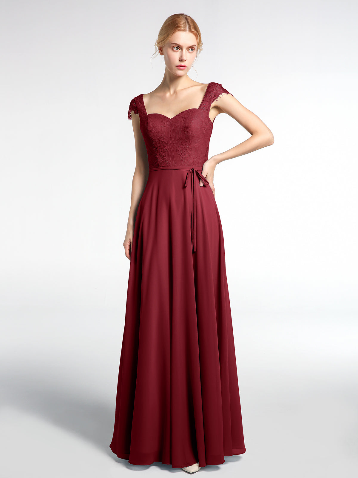 Dottina Burgundy Lace & Chiffon Plus Size Gown