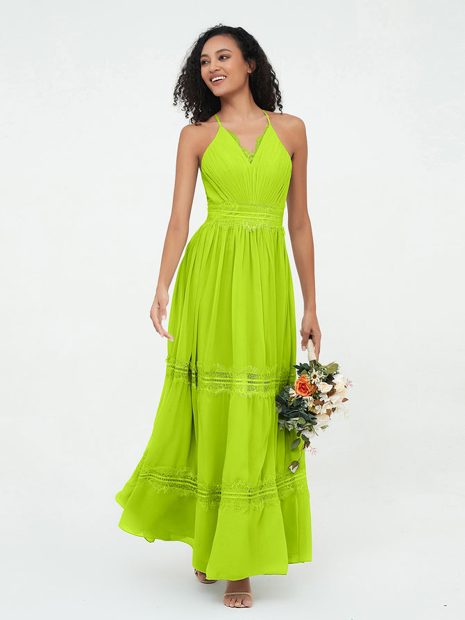 Vestido sencillo de chiffon estilo halter con abertura Tahití