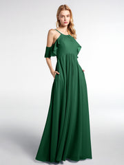 BABARONI Cold-Shoulder Chiffon Empire Dress with Pockets-Dark Green Plus size, Dark Green / US18 BABARONI Cold-Shoulder Chiffon Empire Dress with Pockets-Dark Green Plus size, Dark Green / US18