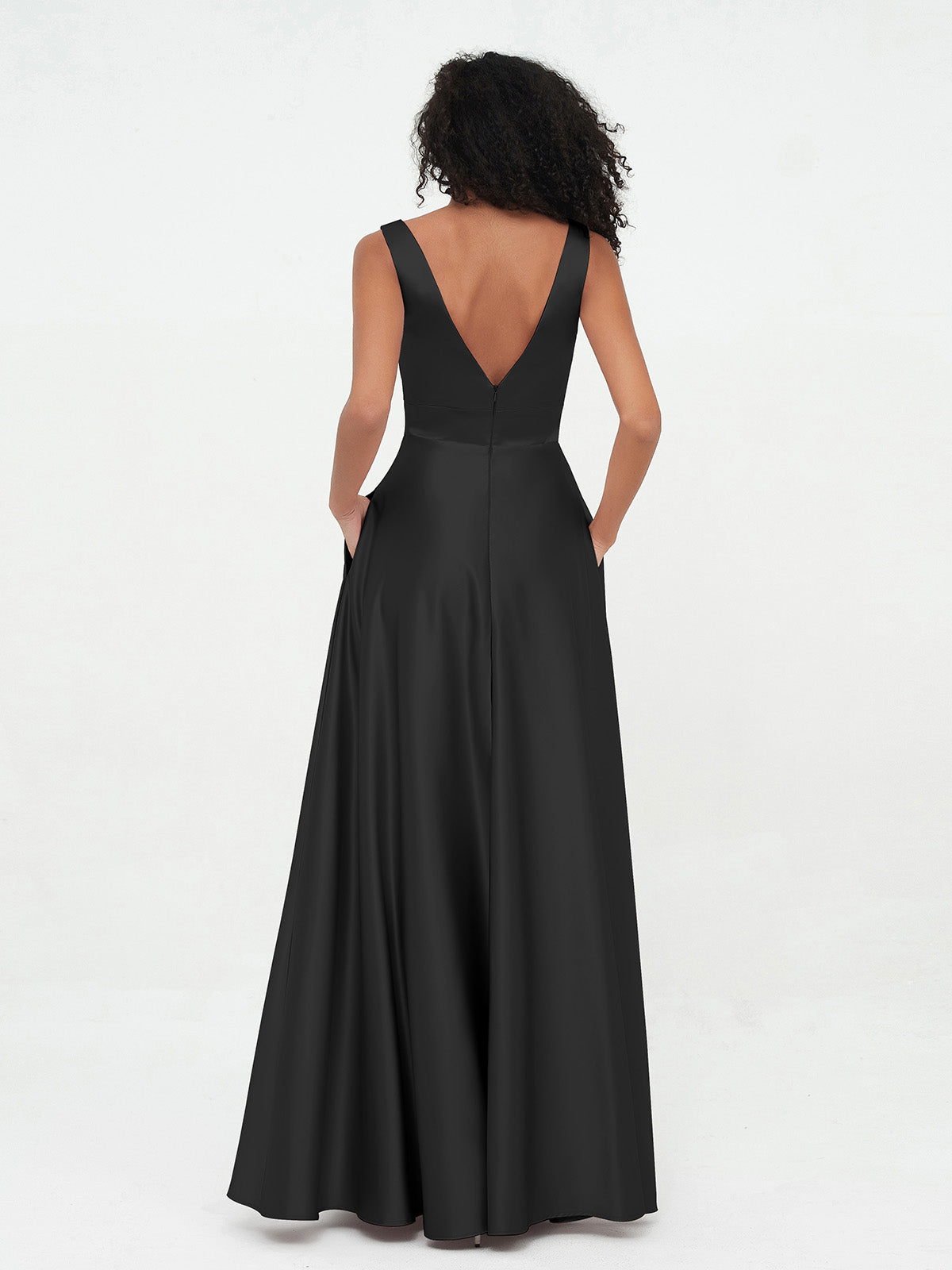 Princess V-neck Satin Dresses with Pockets Daffodil Plus Size
