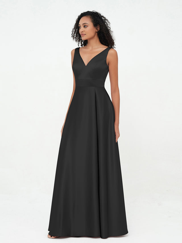 Princess V-neck Satin Dresses with Pockets Burgundy Plus Size