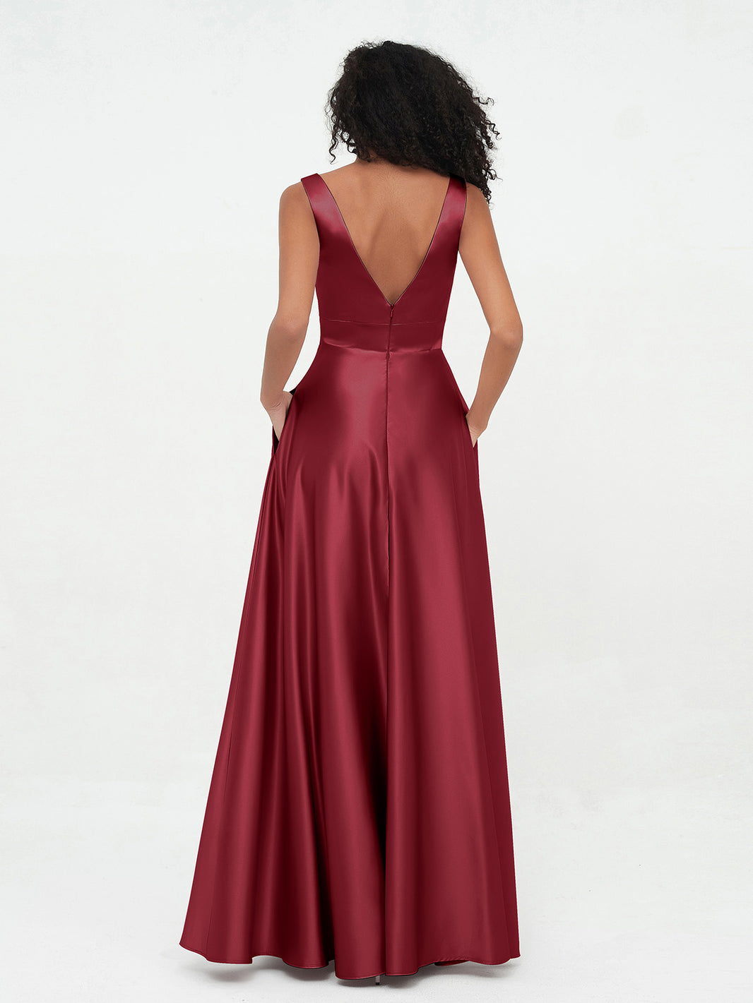 Princess V-neck Satin Dresses with Pockets Orange main image 1