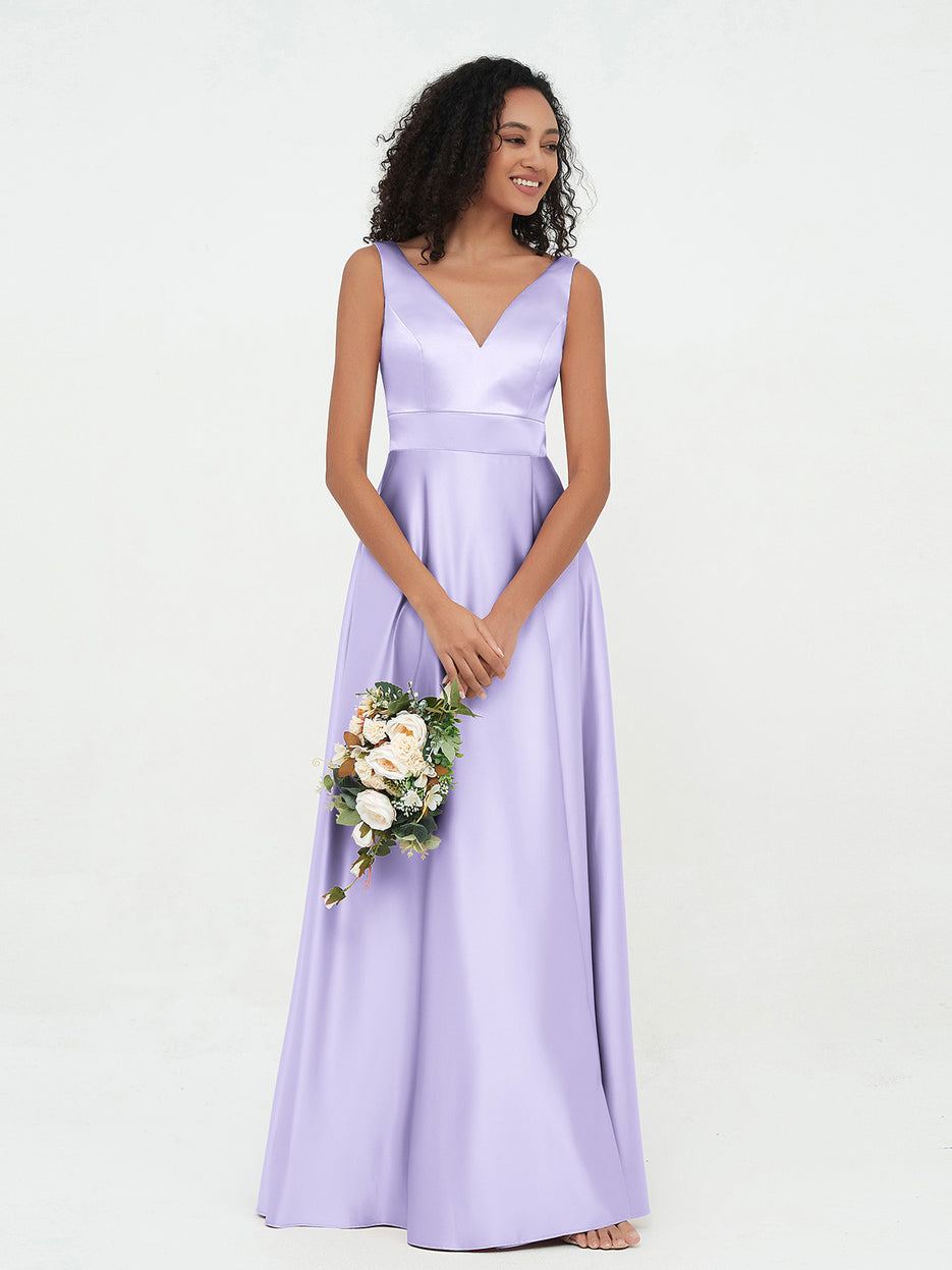 Princess V-neck Satin Dresses with Pockets Azalea