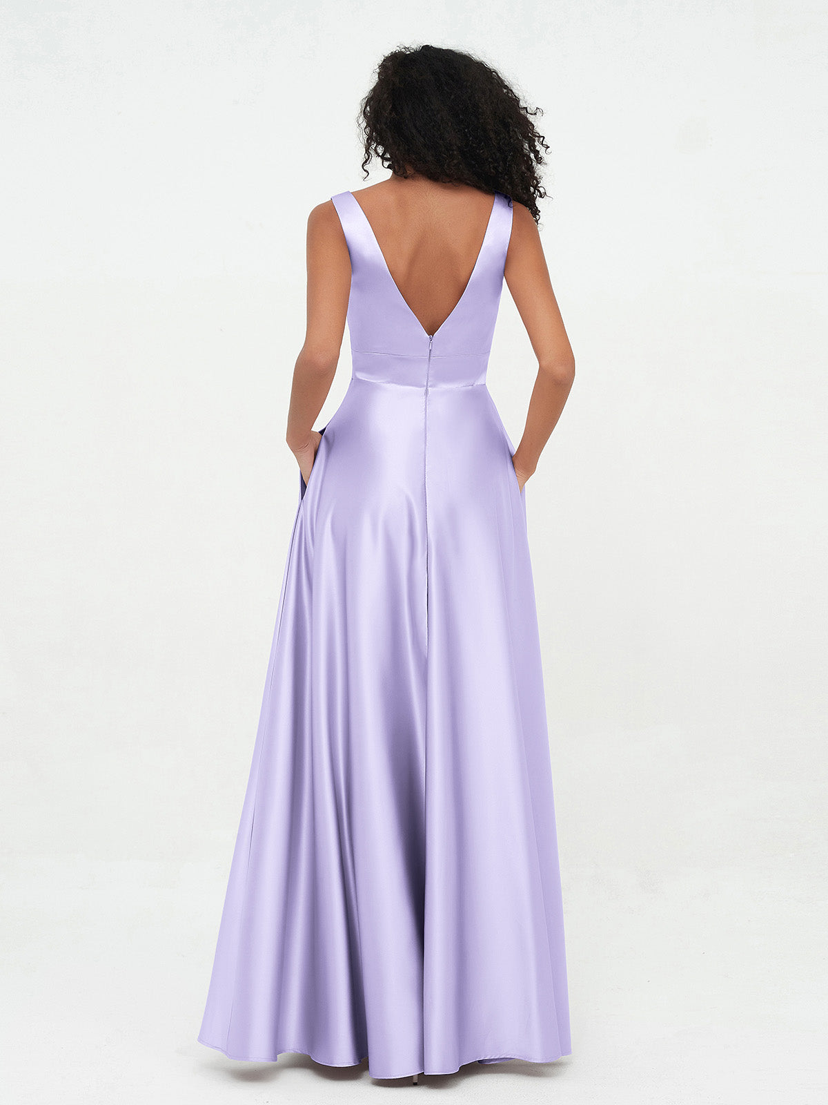 Princess V-neck Satin Dresses with Pockets Chocolate