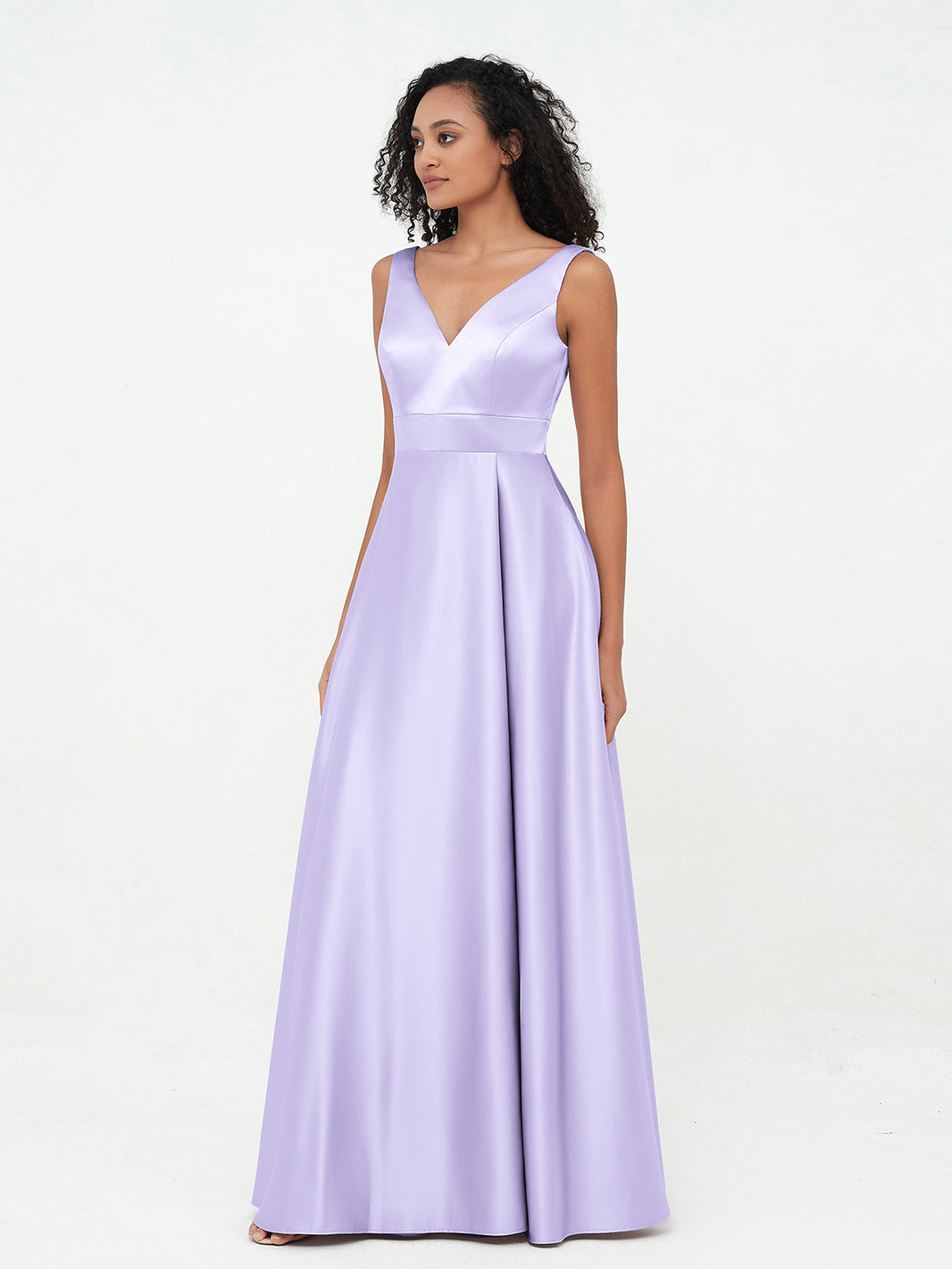 Princess V-neck Satin Dresses with Pockets Ivory main image 0