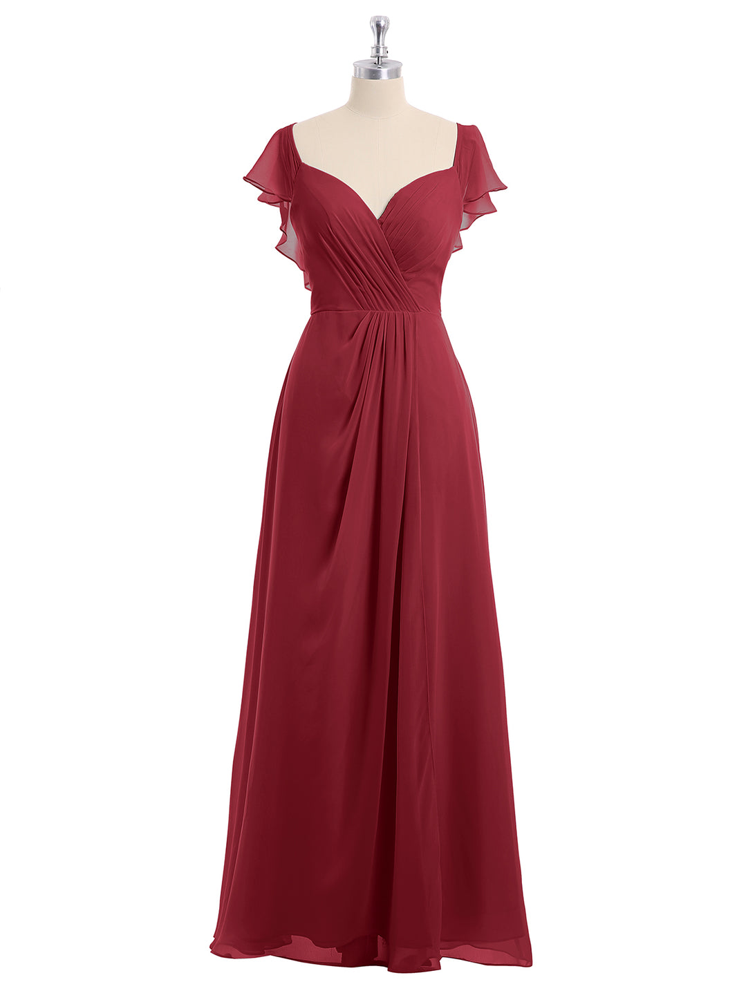 BABARONI Chiffon Burgundy Bridesmaid Dresses Off-the-shoulder Floor-length Short Ruched with Slit A-line BABARONI Chiffon Burgundy Bridesmaid Dresses Off-the-shoulder Floor-length Short Ruched with Slit A-line