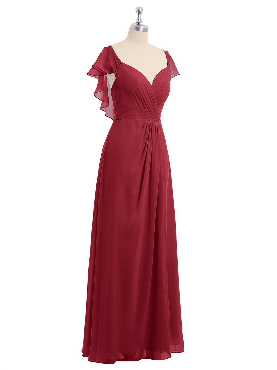 BABARONI Chiffon Burgundy Bridesmaid Dresses Off-the-shoulder Floor-length Short Ruched with Slit A-line BABARONI Chiffon Burgundy Bridesmaid Dresses Off-the-shoulder Floor-length Short Ruched with Slit A-line