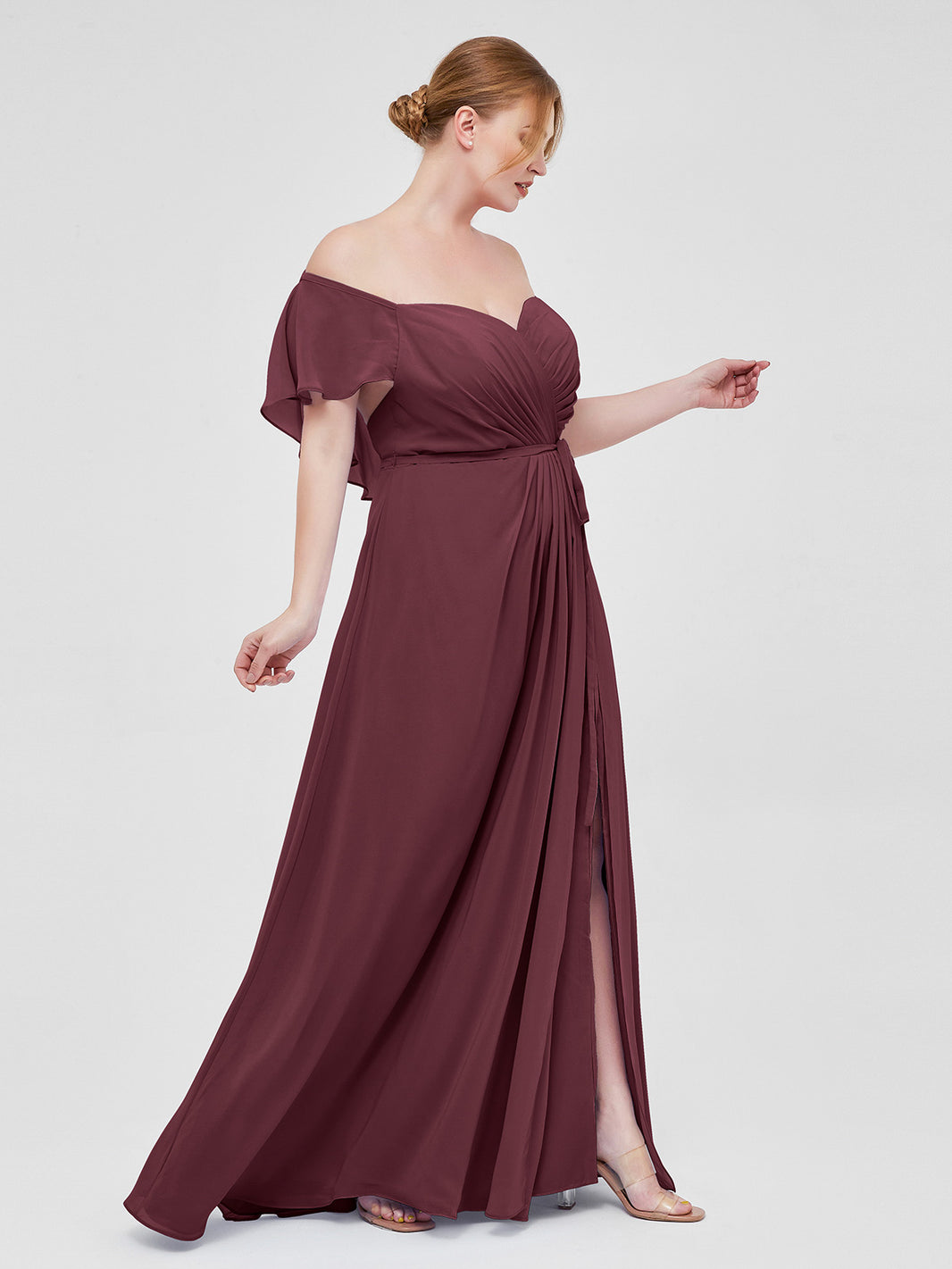 BABARONI Cap Sleeves Chiffon Bridesmaid Dresses with Slit Cabernet, Cabernet / US0