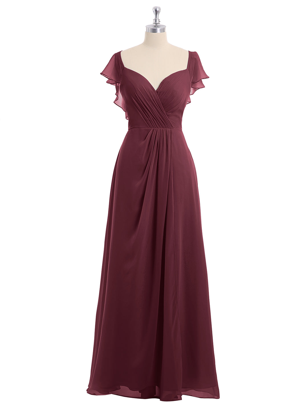 BABARONI Chiffon Cabernet Bridesmaid Dresses Off-the-shoulder Floor-length Short Ruched with Slit A-line, Cabernet / US0