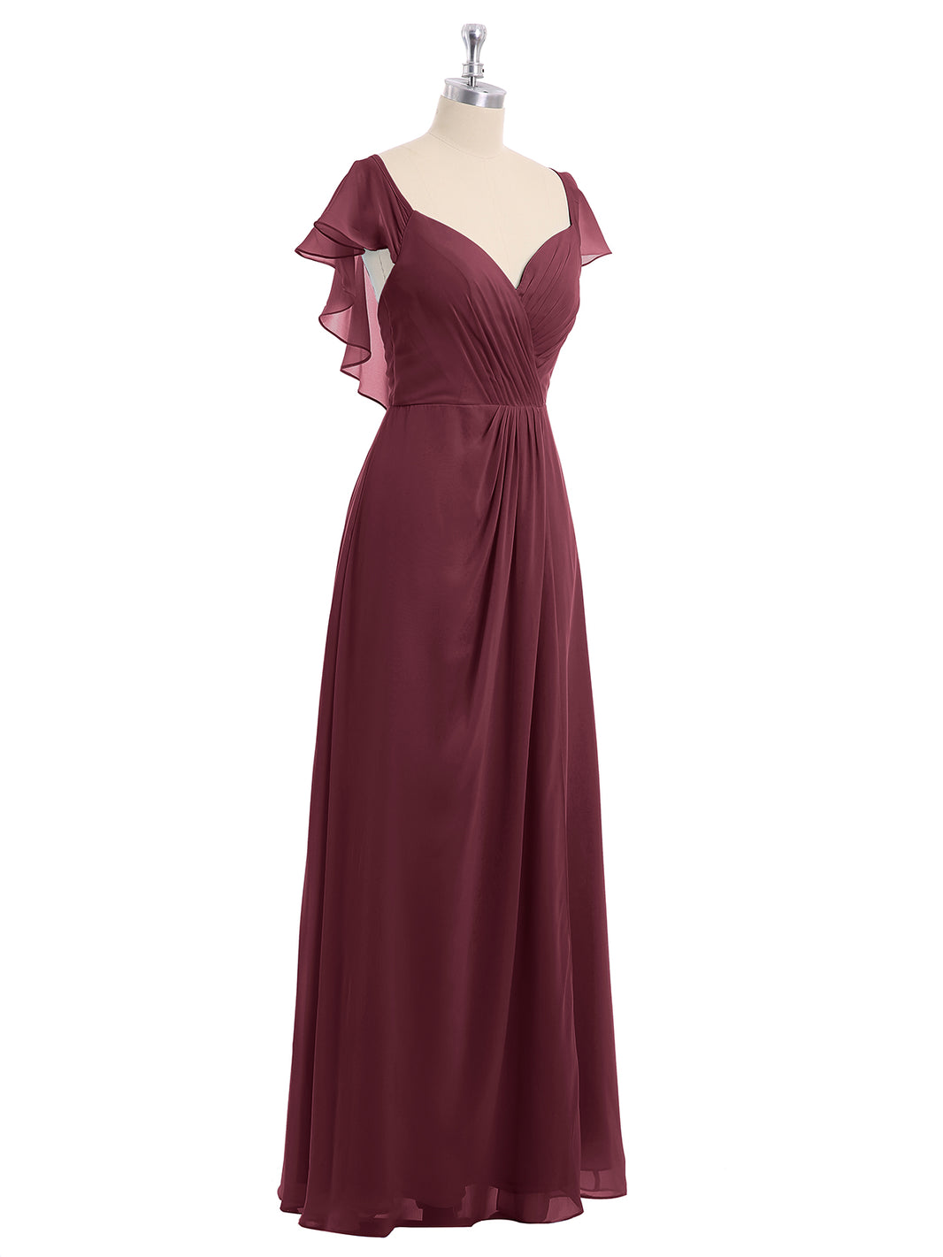 BABARONI Cap Sleeves Chiffon Bridesmaid Dresses with Slit Cabernet Plus size, Cabernet / US18