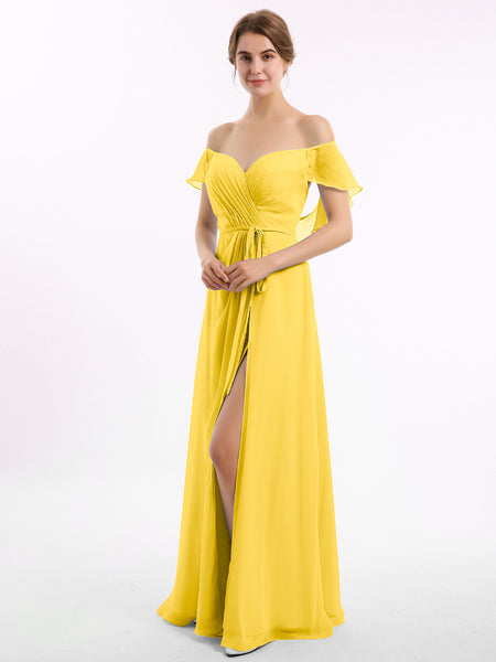 BABARONI Cap Sleeves Chiffon Bridesmaid Dresses with Slit Marigold, Marigold / US0
