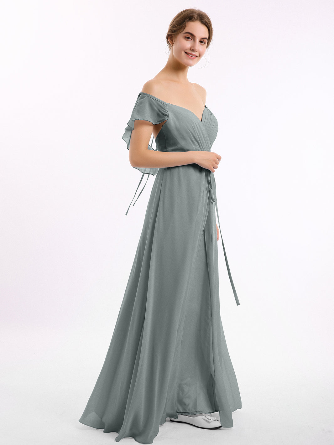 Cap Sleeves Chiffon Bridesmaid Dresses with Slit Steel Grey - Steel Grey / US0 Cap Sleeves Chiffon Bridesmaid Dresses with Slit Steel Grey - Steel Grey / US0