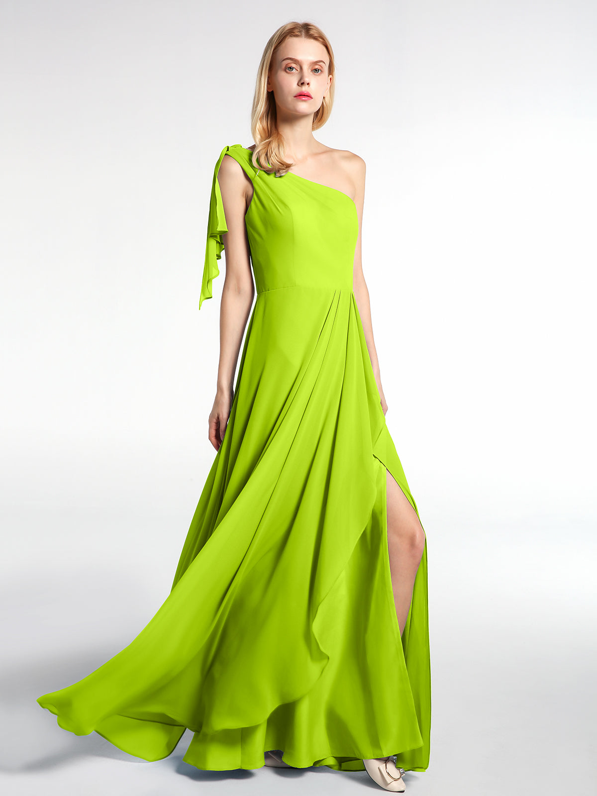 lorinda maxi dress BABARONI One Shoulder Chiffon Maxi Dress with Cascade-Lime Green, Lime Green / US0