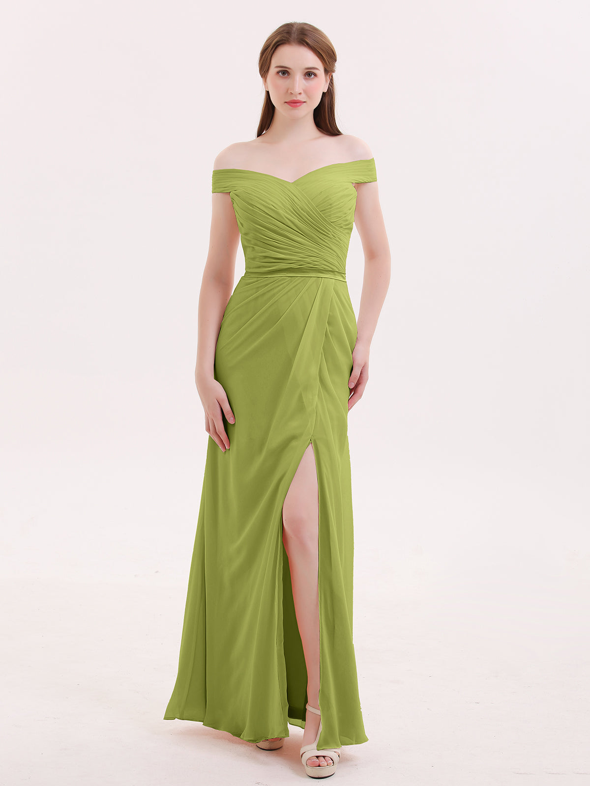 BABARONI Chiffon Clover Bridesmaid Dresses Off-the-shoulder Floor ...