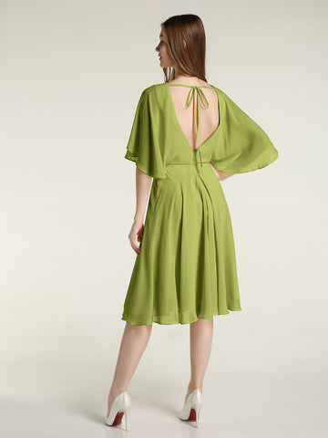 One FLUTTER SLEEVE Long Chiffon Dresses Clover