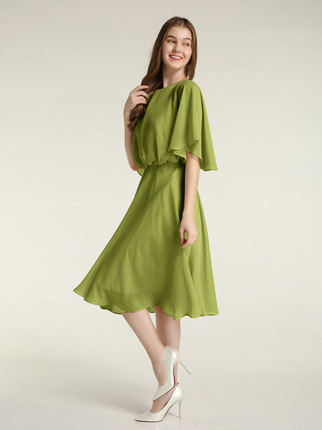Scoop Long Sleeves Chiffon Knee-Length Dress Clover main image 1