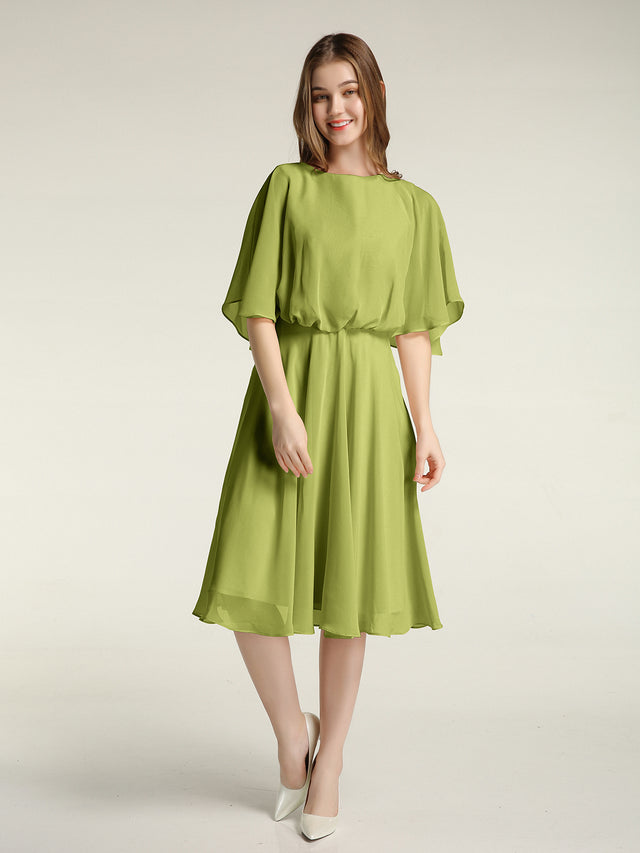 Scoop Flutter Sleeves Chiffon A-line Maxi Dresses with Slit White