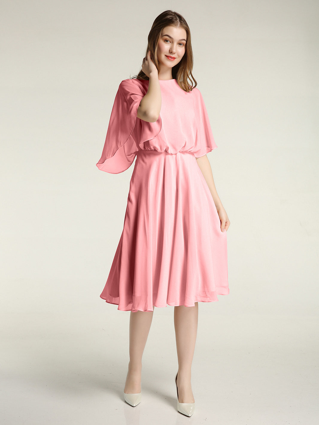 flamingo bridesmaid dresses Flamingo Chiffon Queen Anne Neck Long Bridesmaid Dress