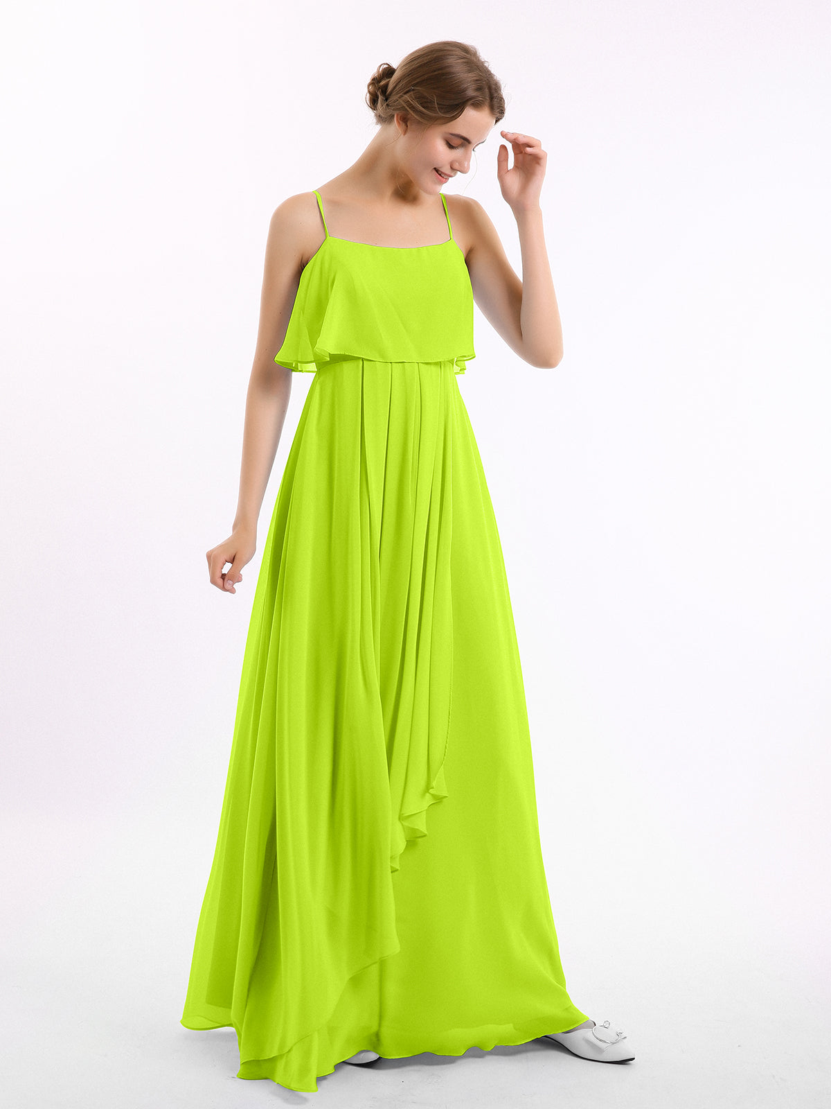 Spaghetti Strap CHIffon Long Dresses Emerald Plus Size