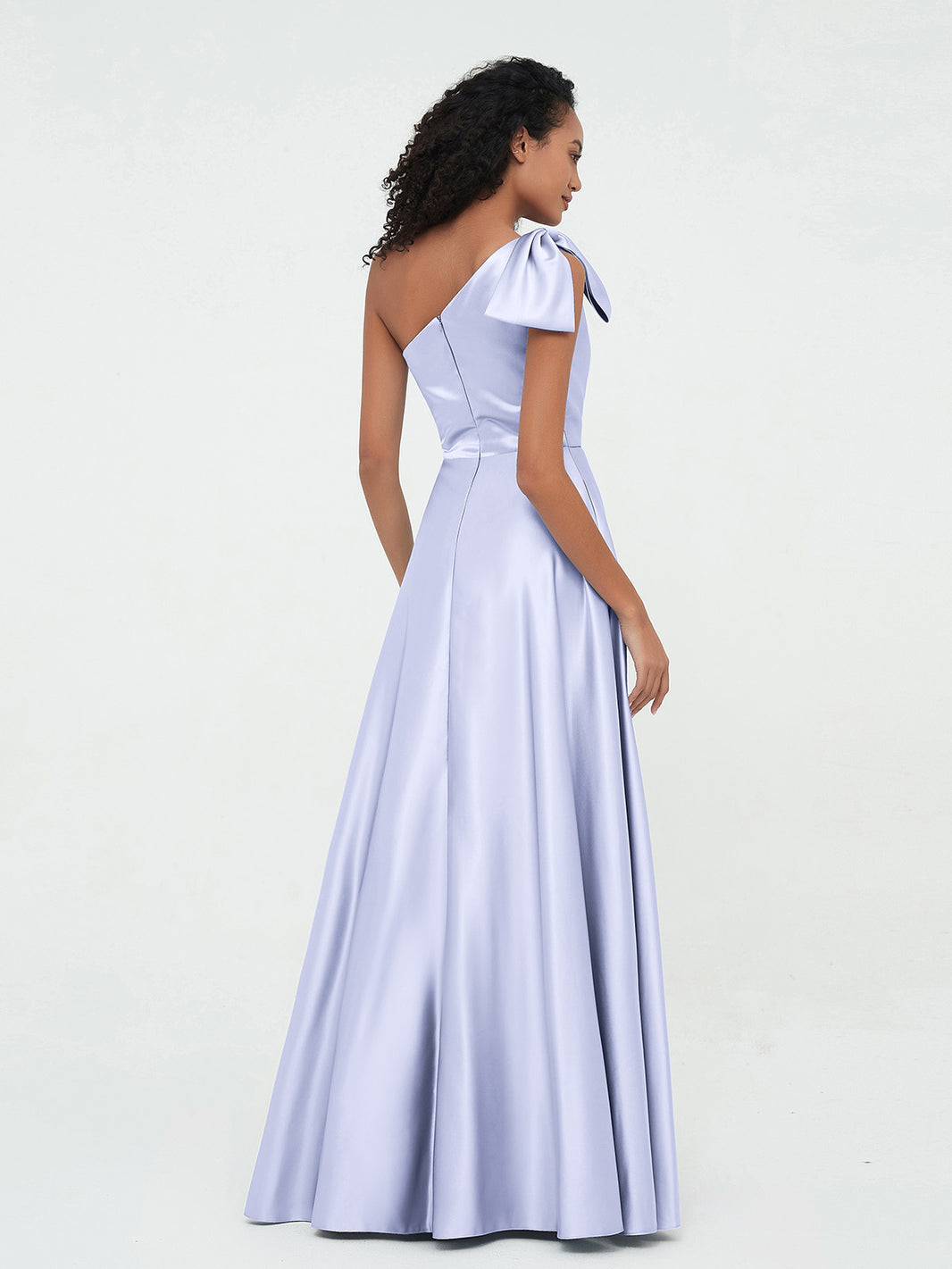 BABARONI Lavender Satin Bridesmaid Dress One-Shoulder Floor Length Pocket Formal Gown BABARONI Lavender Satin Bridesmaid Dress One-Shoulder Floor Length Pocket Formal Gown