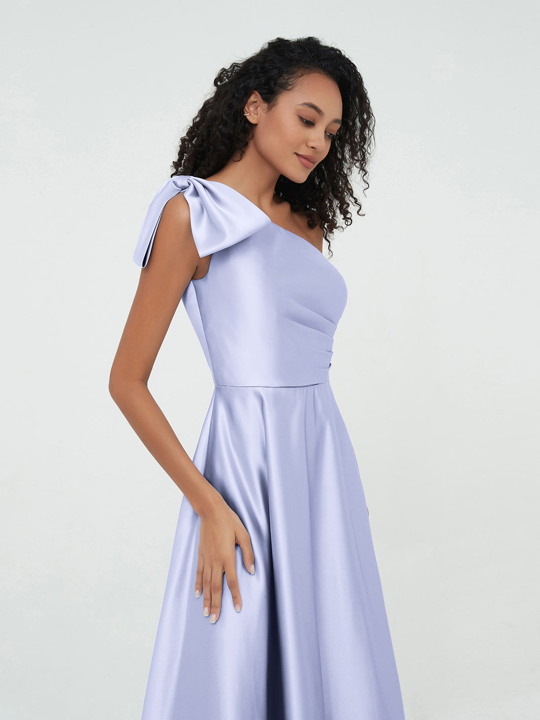 open lace back dress BABARONI Mist Satin Bridesmaid Dress One-Shoulder Floor Length Pocket Formal Gown