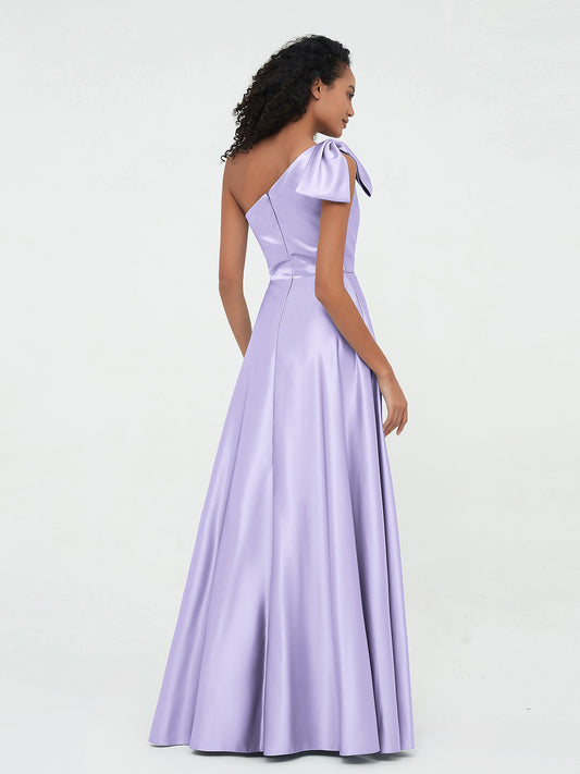 Chic Pleated Off-the-Shoulder Stretch Satin Dress Lilac main image 1
