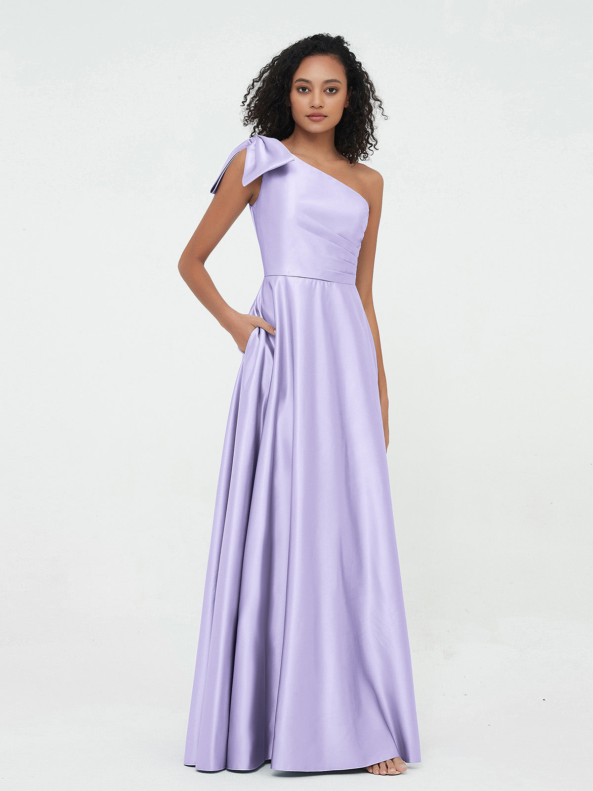 Elianna One Shoulder Satin Maxi Dress - Lilac main image 1