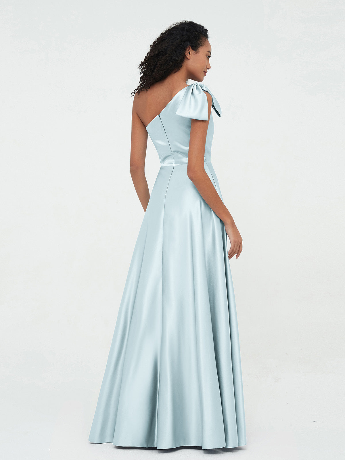 One Shoulder Long Satin Dresses with Pockets Wisteria