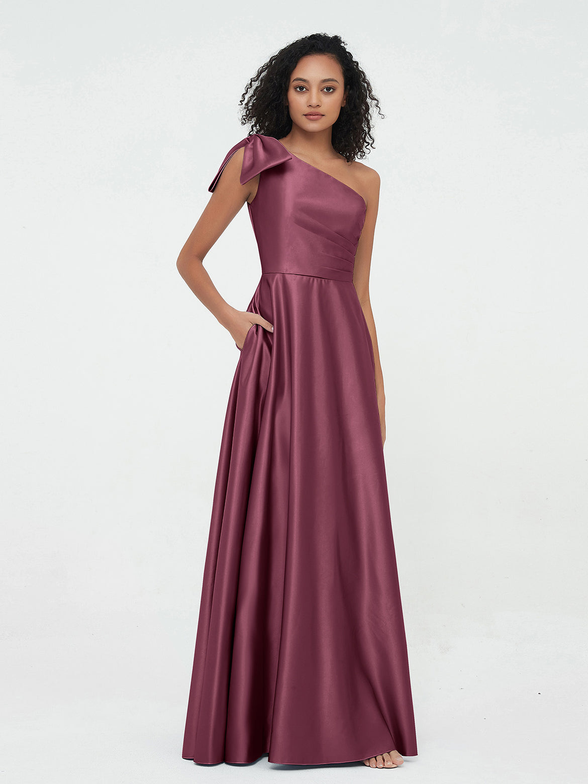 mulberry colored bridesmaid dresses Mulberry Color Bridesmaid Dresses Sheath/Column Spaghetti Straps V-Neck Floor Length Chiffon Bridesmaid Dresses with Slit main image 0