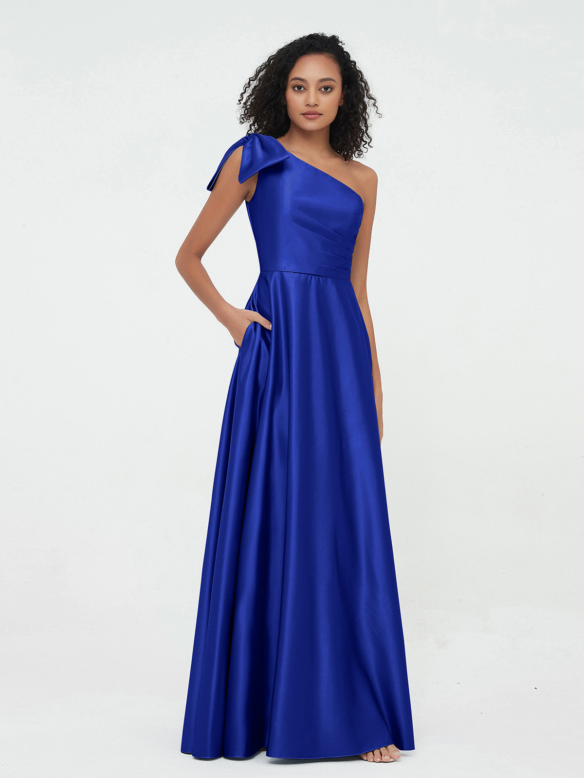BABARONI Satin Royal Blue Bridesmaid Dresses One Shoulder Floor-length