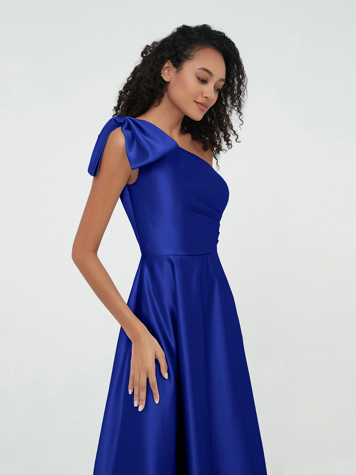 BABARONI Satin Royal Blue Bridesmaid Dresses One Shoulder Floor-length
