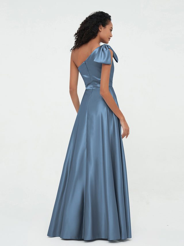 Draped Sweetheart Bodice Satin Formal Dress Slate Blue