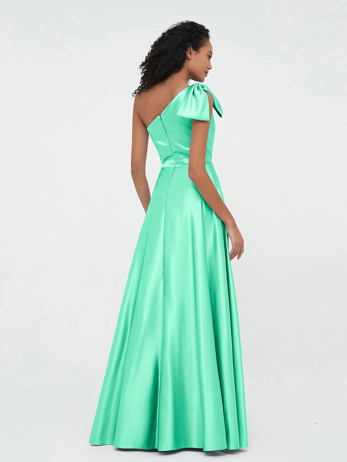 One Shoulder Long Satin Dresses with Pockets Tahiti