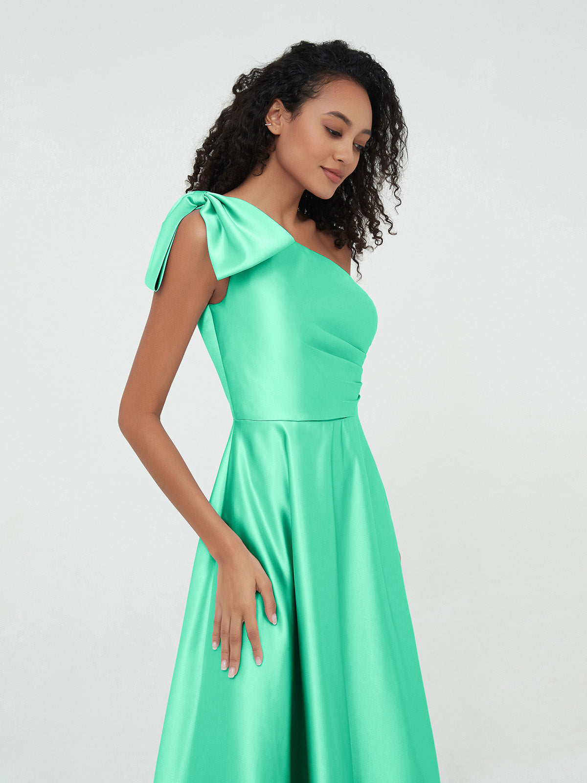 One Shoulder A-line Long Satin Dresses Mulberry