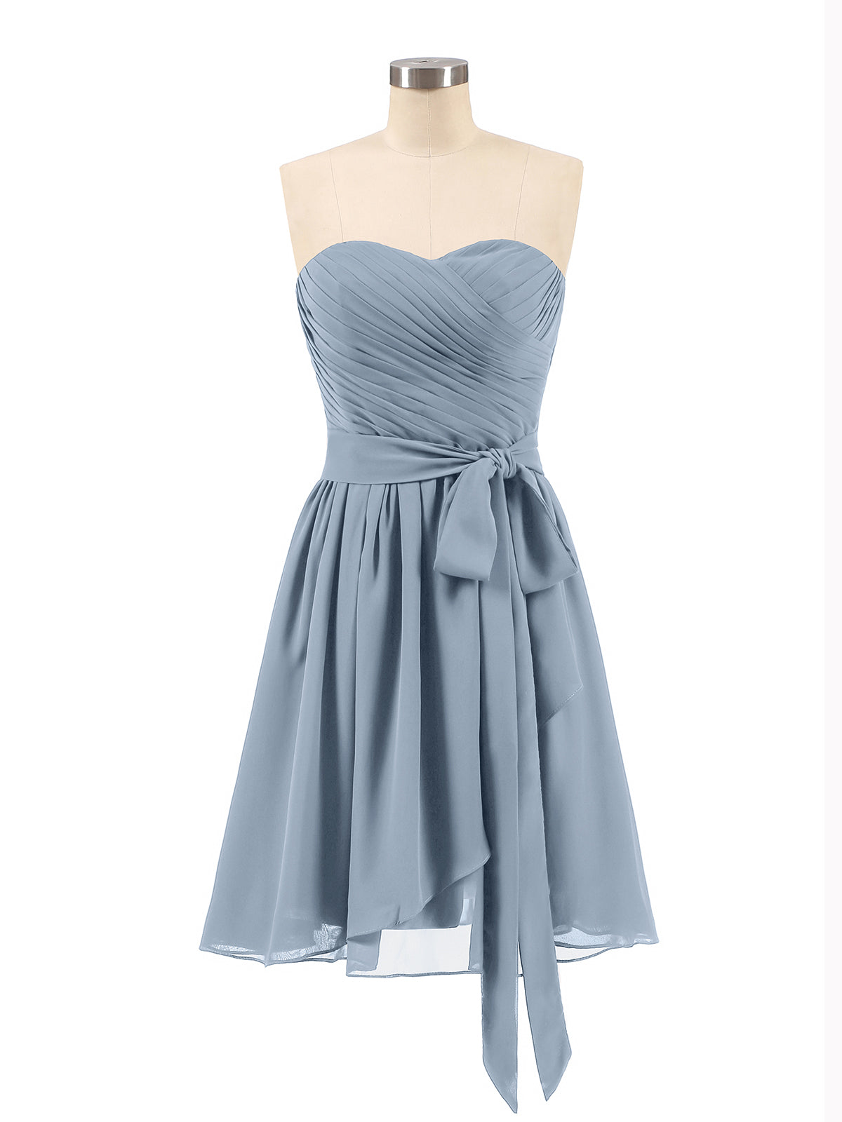 Long Chiffon Strapless Dresses with Sweetheart Dusty Blue Plus Size