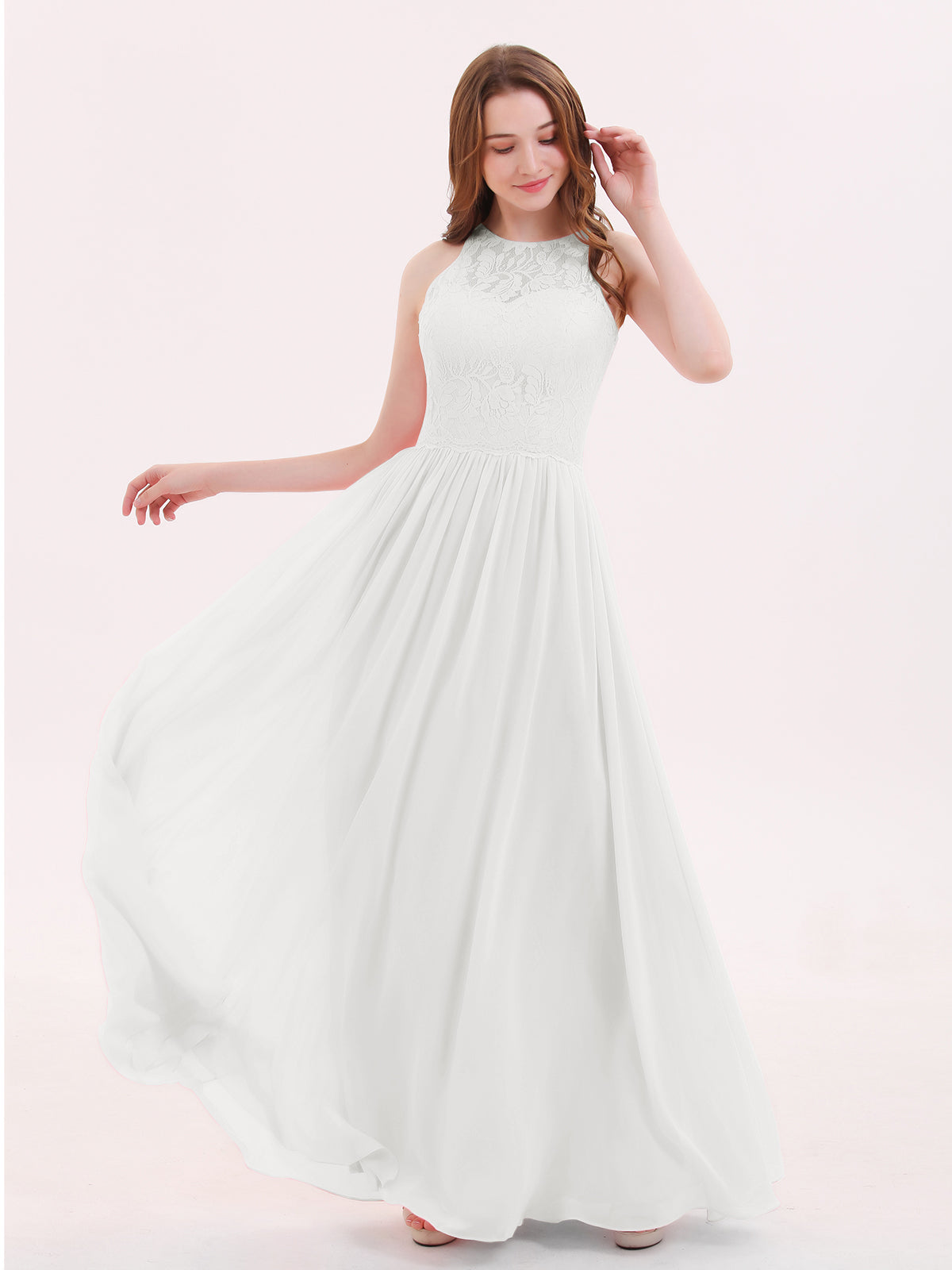 Ivory Lace Bodice Halter Long Dresses Chocolate Plus Size main image 0