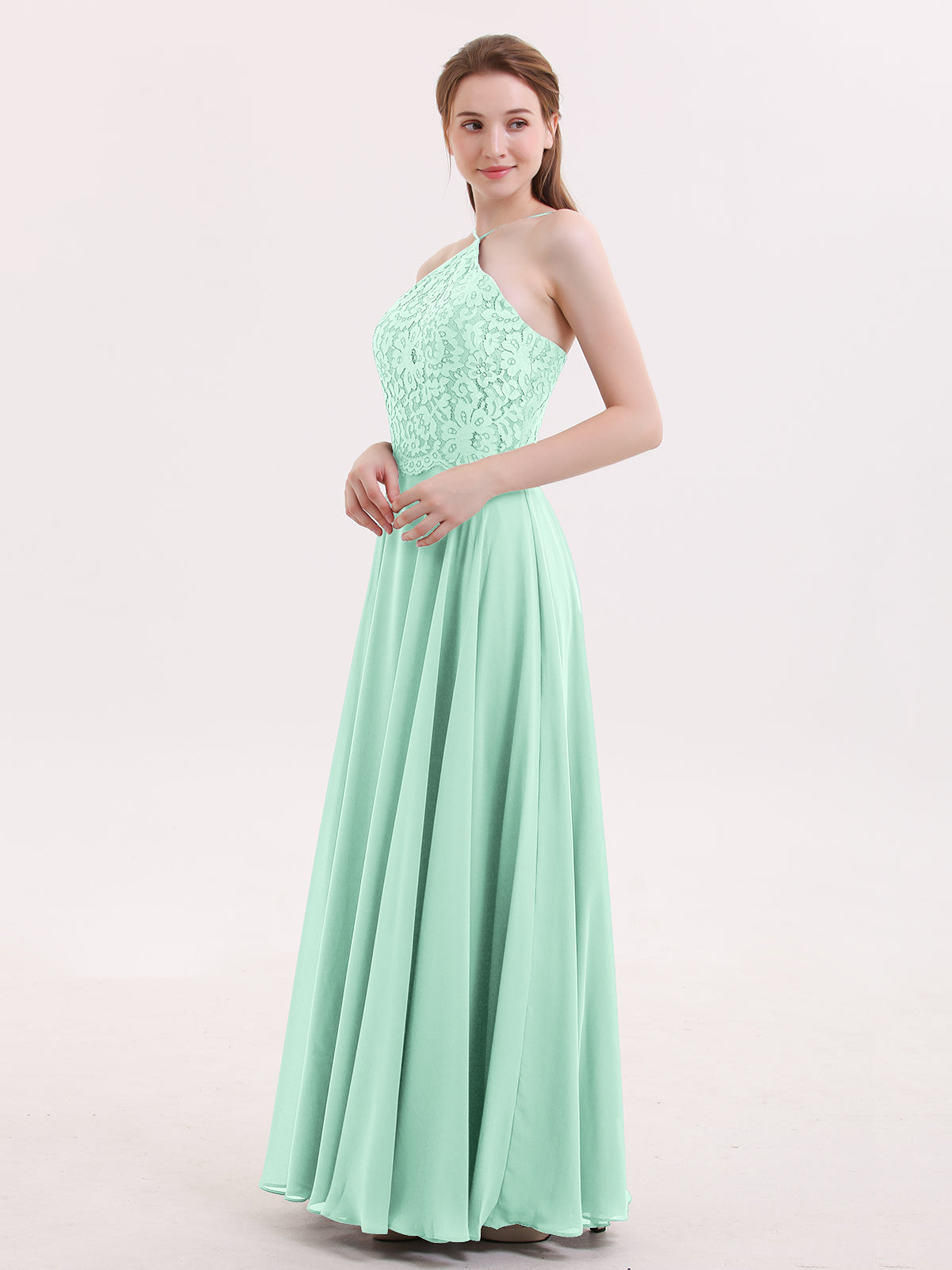 Simple Chiffon Bridesmaid Dress with Slit Mint Green Plus Size main image 1
