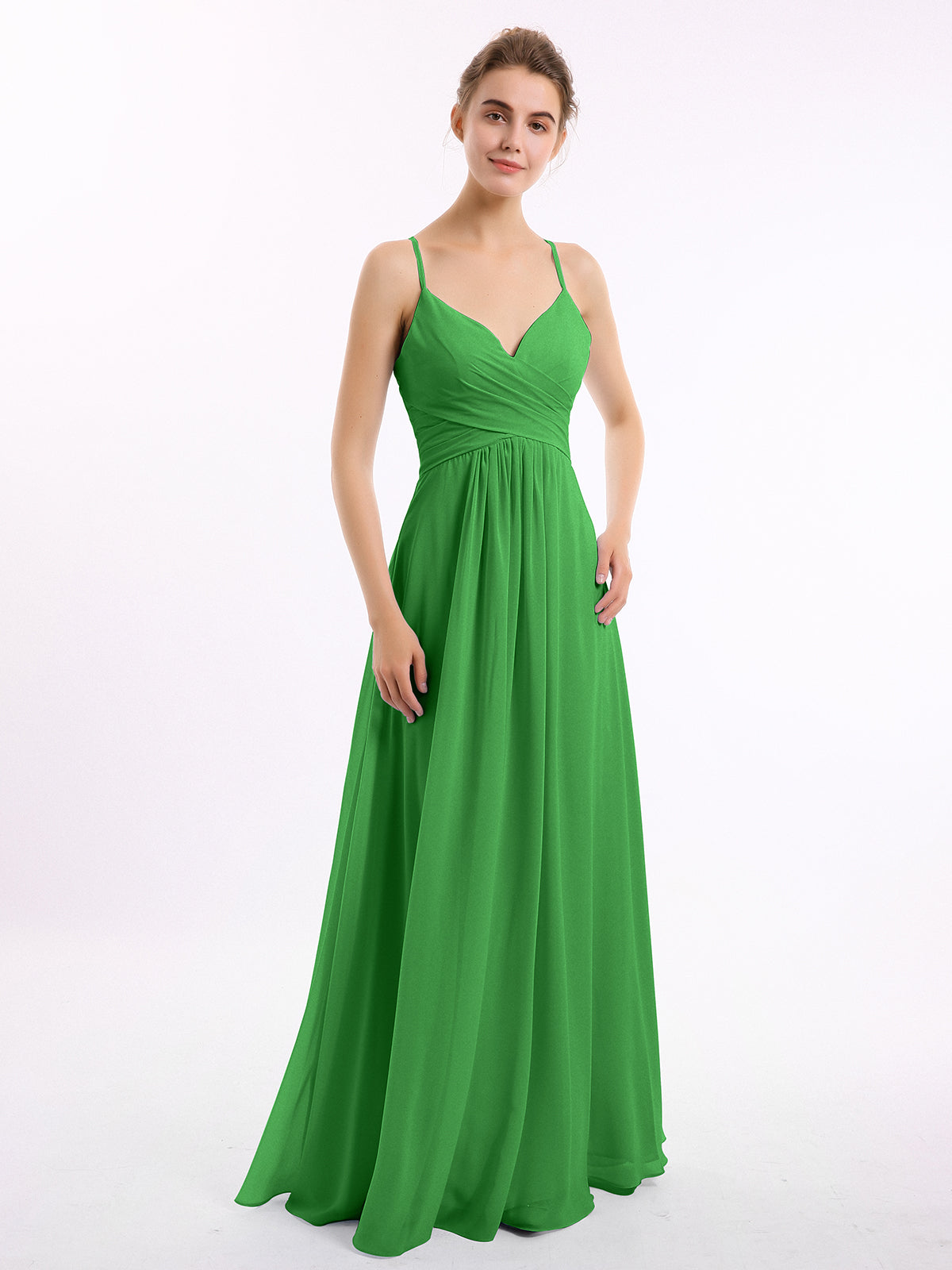 Spaghetti Strap V-neck Chiffon Dresses-Green Plus Size Tammy | BABARONI