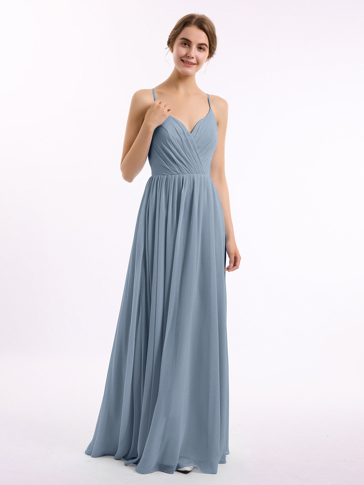 Chiffon Bridesmaid Dresses with Spaghetti Straps-Dusty Blue Teagan BABARONI