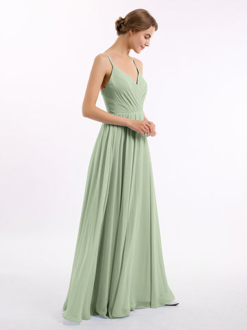 Sweetheart Neck Chiffon Gown with Spaghetti Straps Dusty Sage
