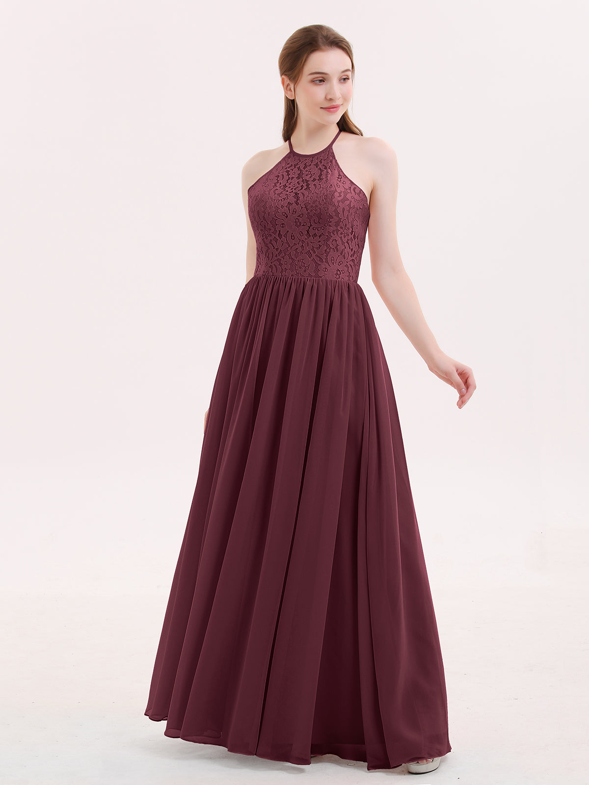 BABARONI Chiffon Cabernet Bridesmaid Dresses Halter Floor-length ...
