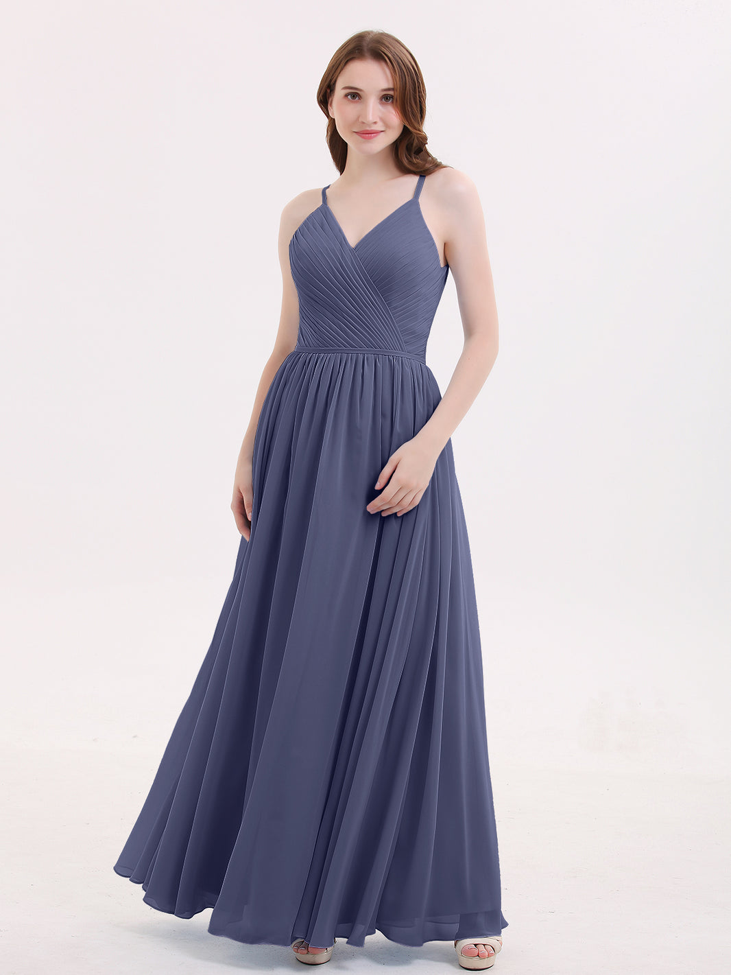 white christmas dresses BABARONI Open Back Chiffon Dress with V Neck-Stormy, Stormy / US0