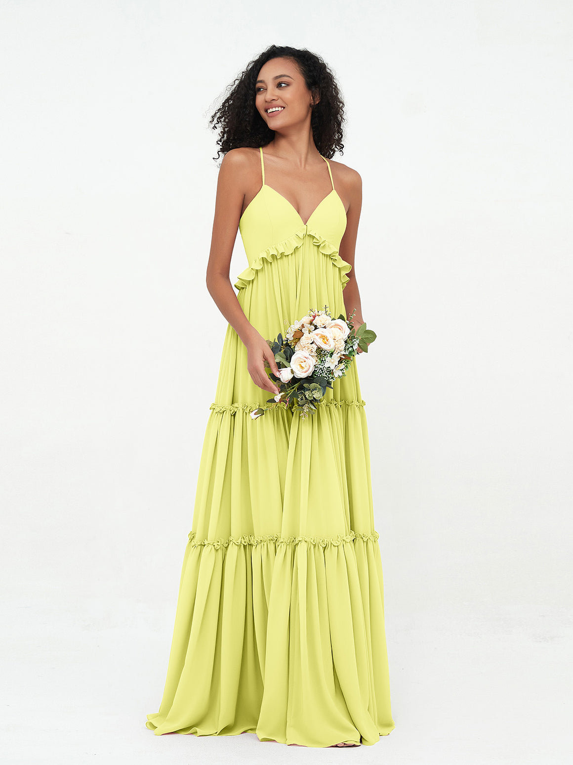 Short Halter Chiffon Bridesmaid Gown Daffodil