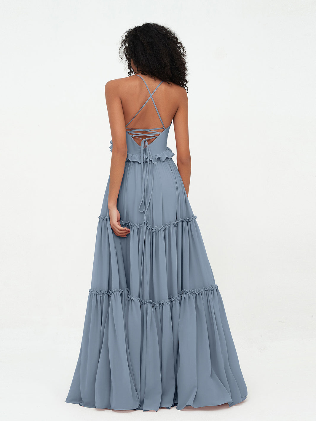 blue dress for baby girl Fairy Dusty Blue Tulle Floral Lace Boho Prom Dress main image 1