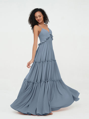 Empire Chiffon Tiered Skirt Max Bohemian Dresses-Dusty Blue Ursula BABARONI