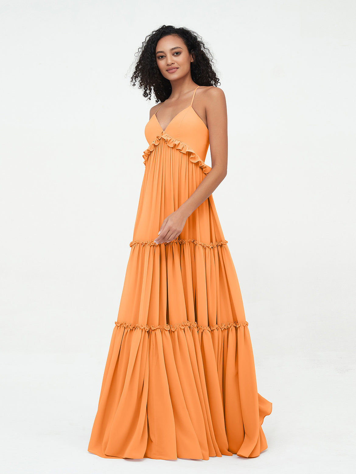 light tan bridesmaid dresses Tie Shoulder V-Neck Burnt Orange Long Bridesmaid Dress – FancyVestido main image 1