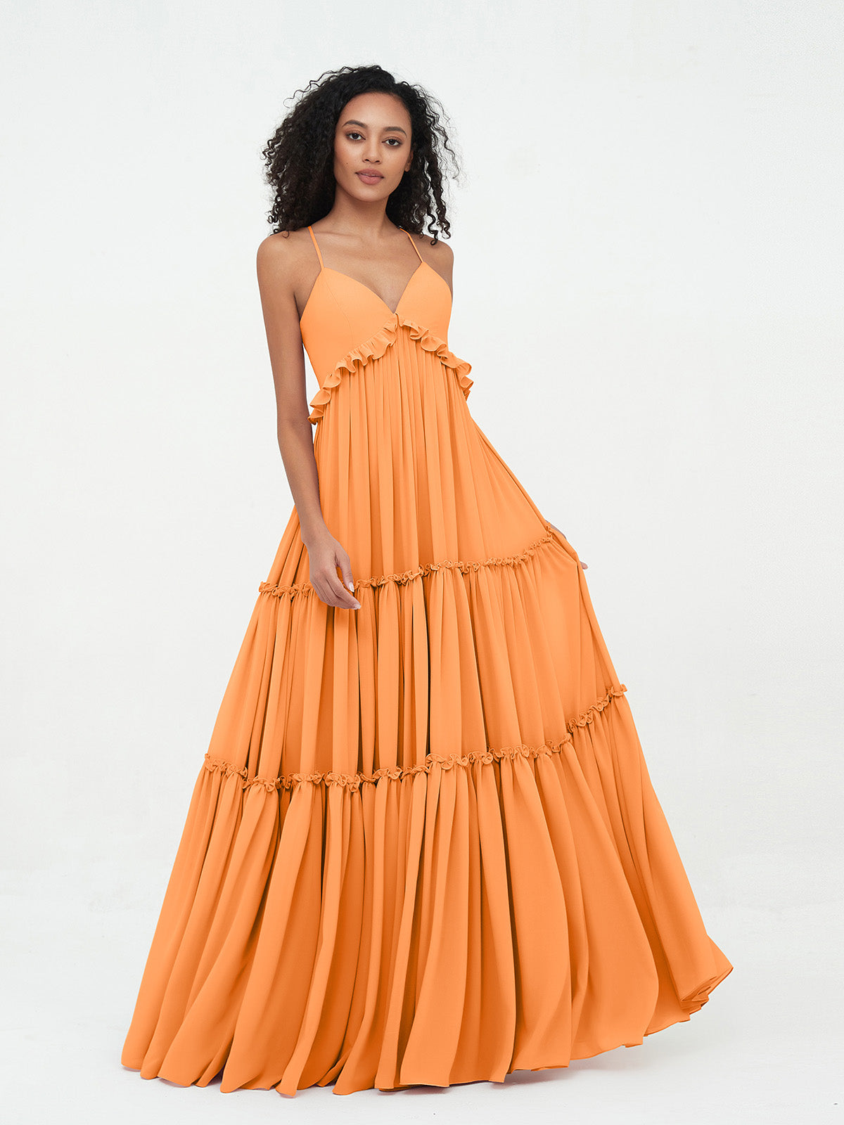 One Shoulder CASCADE SKIRT Chiffon Gowns Orange Plus Size main image 1