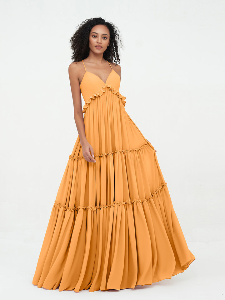 Lace Bodice Chiffon Skirt Long Dresses Tangerine main image 0