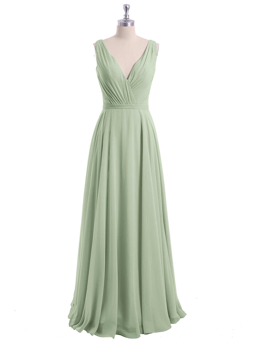 Mint Green Plus Size Chiffon Bridesmaid Dress, V-Neck Maxi Gown for Weddings